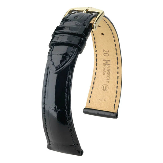 Genuine London Black Shiny Genuine Alligator Leather Watch Band
